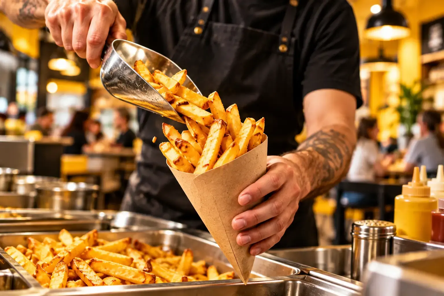 Frit Social: Filling a fries cone