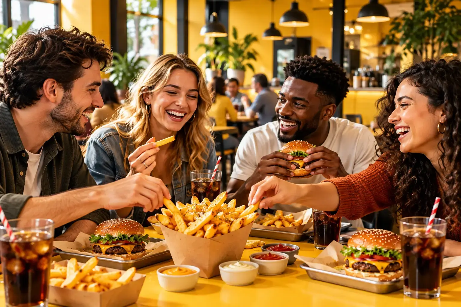 Frit Social: Friends sharing fries
