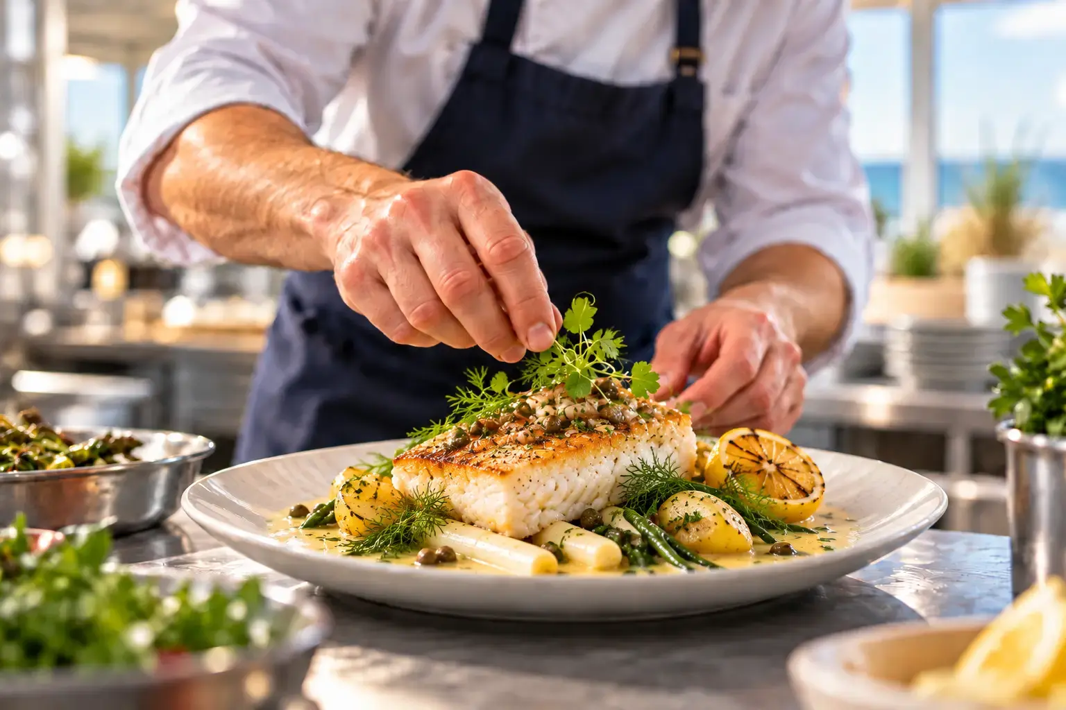 Noordzee: Chef finishing fish