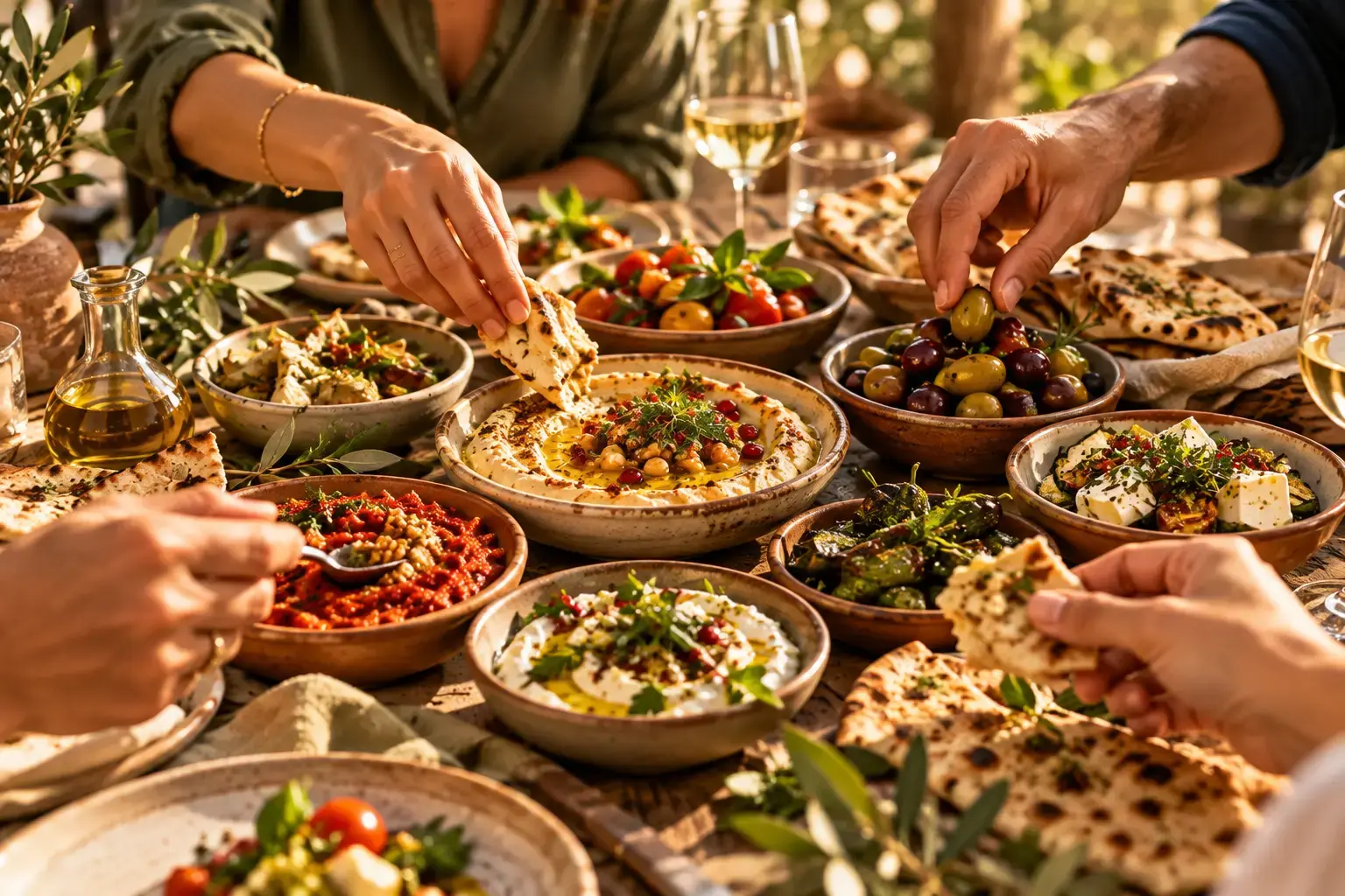 Olive & Ember: Hands sharing mezze
